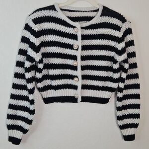 Chic Striped Black and White Cardigan